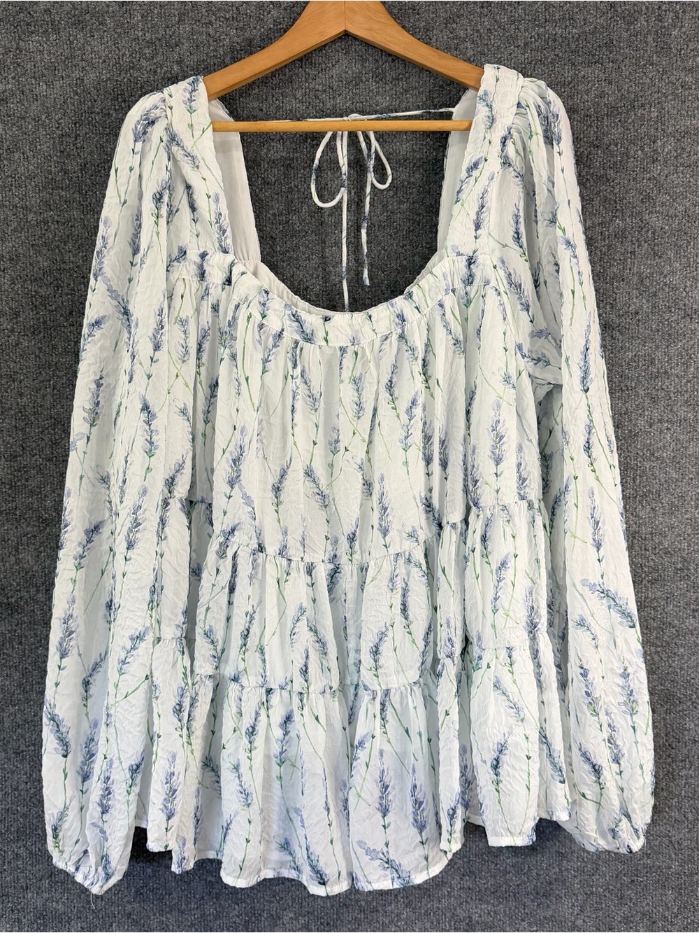 Arula Size 2X White Purple Floral Cottagecore Tie Back Tiered Peasant Blouse